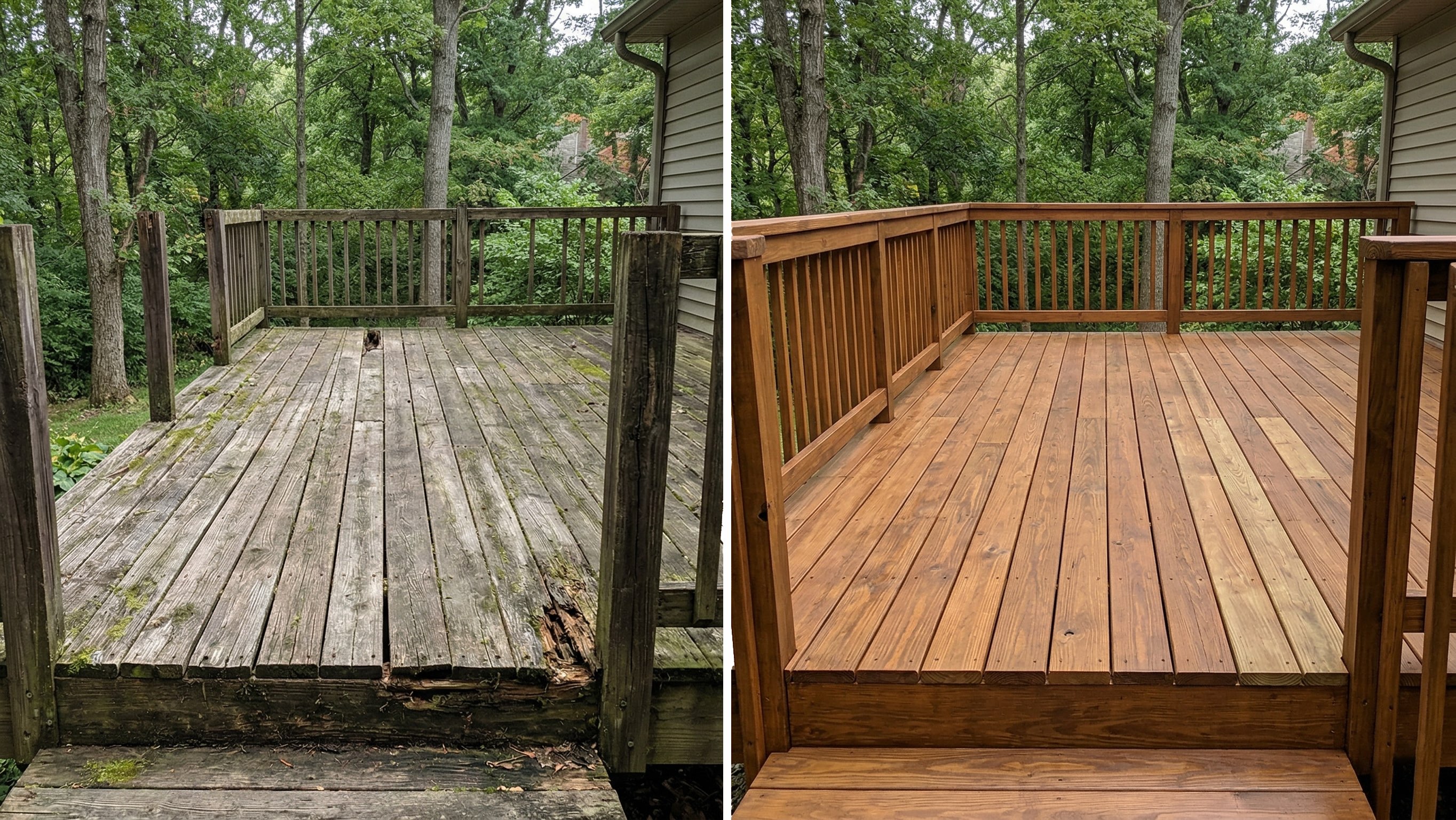 Before and after deck repair comparison