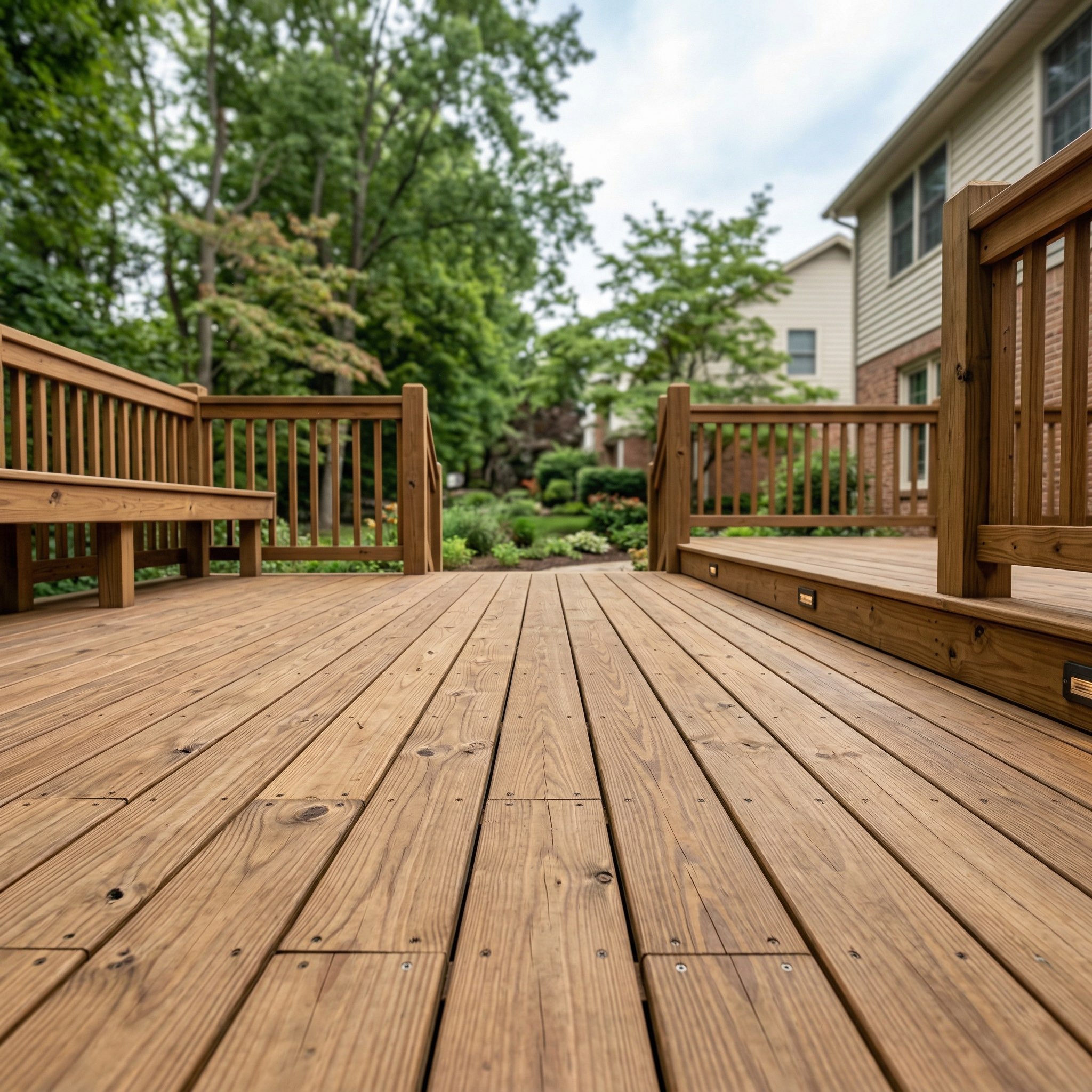 Wood deck boards with a natural finish